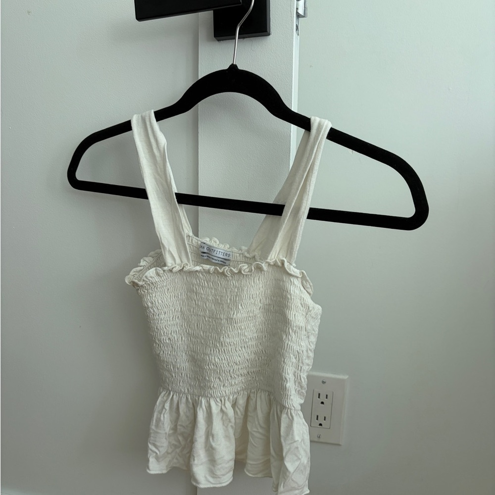Urban Outfitters White Smocked Peplum Tank